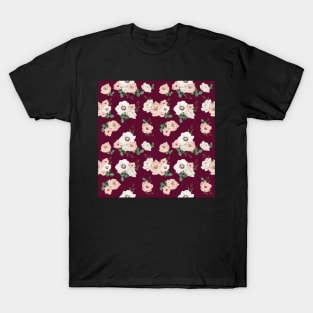 Pink White Flowers on Fuschia / Floral Bouquets Dark Fuchsia T-Shirt